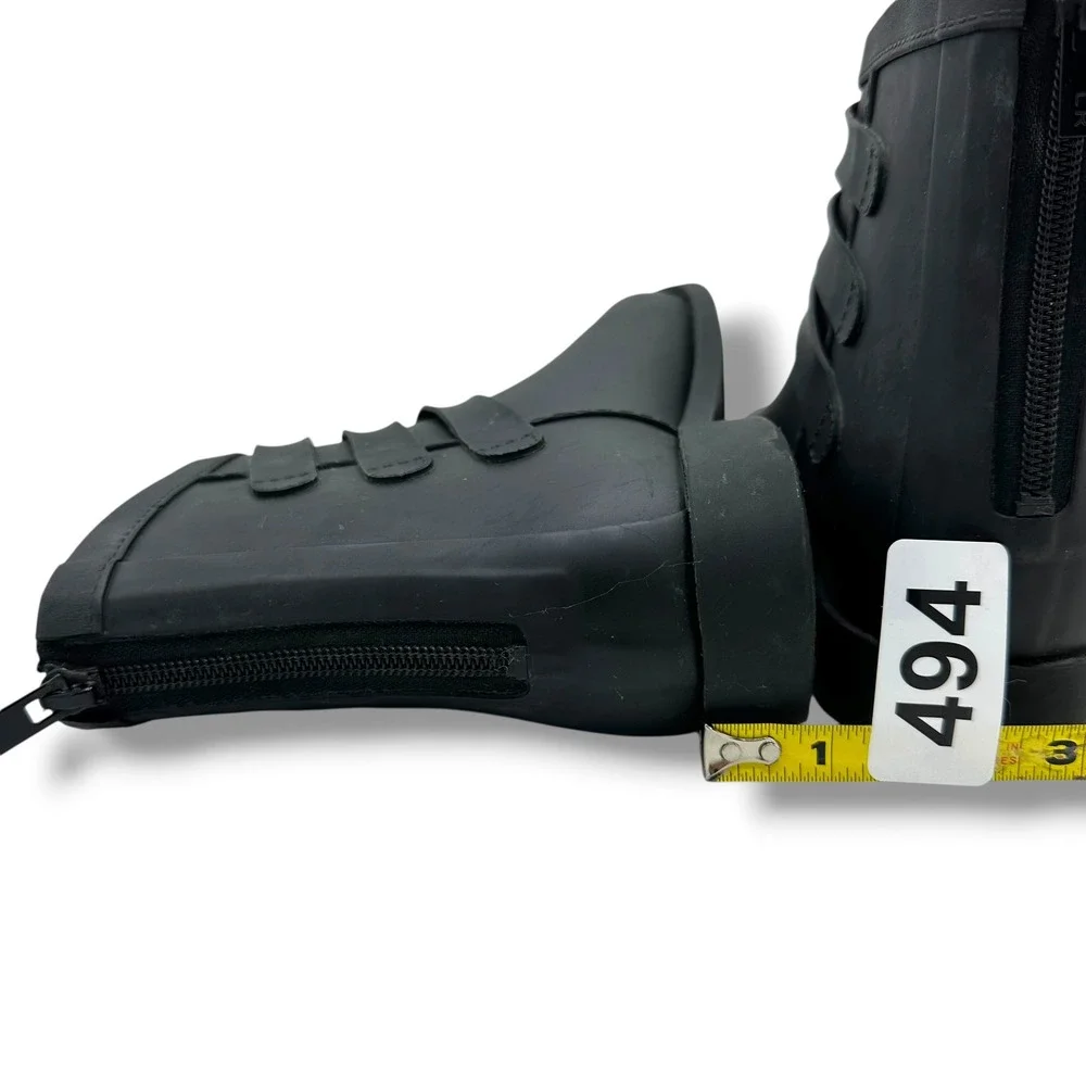 Loeffler Randall Fenton Black Rubber Triple Buckle Rain Boot Gold Hardware Ankle